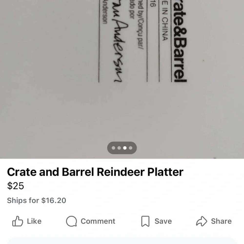 Crate&Barrel Holiday Reindeer Plate